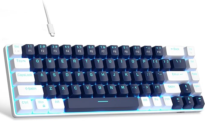 MageGee Portable 60% Mechanical Gaming Keyboard MK-Box LED Backlit Compact 68 Keys Mini Wired Office Keyboard with Blue Switch for Windows Laptop PC Mac - Blue/White