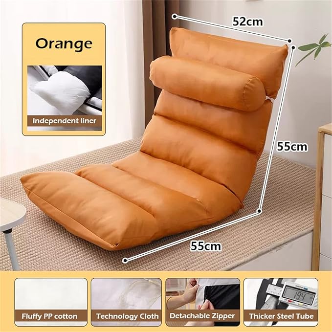 Lazy Sofa Floor Chair 5 Gears Adjustable High Back Technology Cloth Fabric Lounge Chair for Adults Video Gaming Perfect for Meditation Reading (Color : Orange)