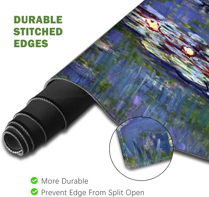 ToLuLu Extended Gaming Mouse Pad Memory Foam Ergonomic Keyboard Mouse Wrist Rest Support Set Large Desk Mat with Stitched Edges Non-Slip Base Mousepad for Home Office Game Monet Water Lilies