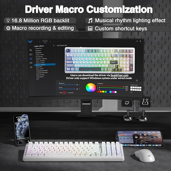 AULA F99 Wireless Mechanical KeyboardTriple-Mode(BT5.0/2.4GHz/USB-C)Gasket Mounted Creamy Keyboard with Linear Switches Side Printed PBT KeycapsRGB Backlit PC Gaming Keyboards for Win/Mac