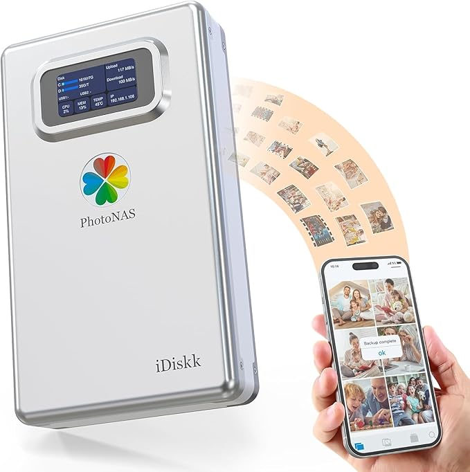 iDiskk 1TB Family &amp Personal NAS Photo Storage – Auto Backup Photos/Videos for iPhone iPad PC Mac Android Real-Time Sync for Shared &amp Personal Digital Storage