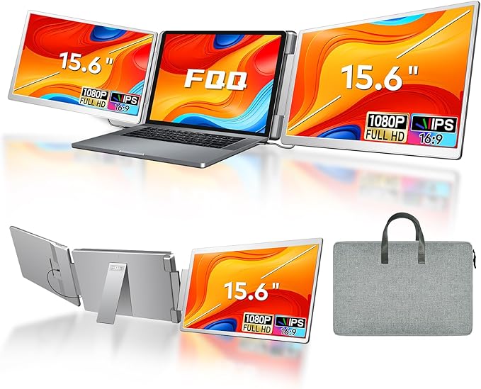 15.6 Laptop Screen Extender Left Screen 360° Flip Triple Screen Monitor Extender FHD 1080P IPS Portable Travel Monitor Display fit for 12–18.5 Laptops Compatible with Windows and MacBook-S10