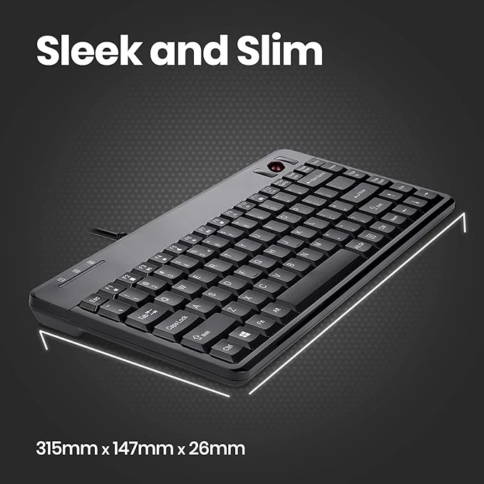Perixx PERIBOARD-505H Wired Mini Keyboard with Built-in Trackball 0.55 Inch Trackball and 2 USB Hubs Black US English Layout