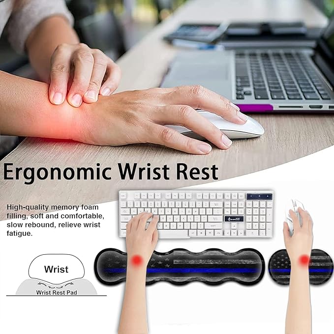Large Gaming Mouse Pad with Stitched EdgesExtended XXL MousepadOffice Desk Pad Writing Pad31.5 x 11.8 inErgonomic Memory Foam Keyboard Wrist Rest SupportVintage Blue Black American Flag Desk Mat