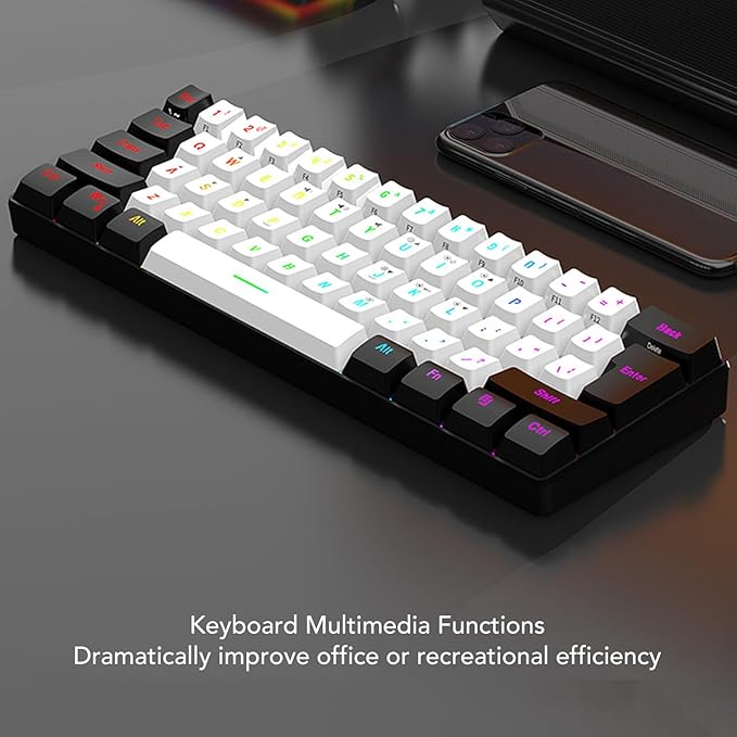 61 Key RGB Illuminated Keyboard 61 Keys Multi Color RGB Illuminated LED Backlit Wired Gaming Keyboard Ergonomic Gaming Mouse and Keyboard for Tablet Laptop (White Center Black