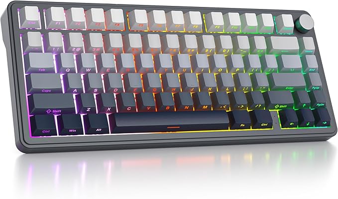 surmen M75 Wireless Mechanical Keyboard75% Gasket Mounted Gaming Keyboard Pre-lubed Stabilizer with Knob RGB Backlight Hot-Swappable for Mac/Win(MoonNight)