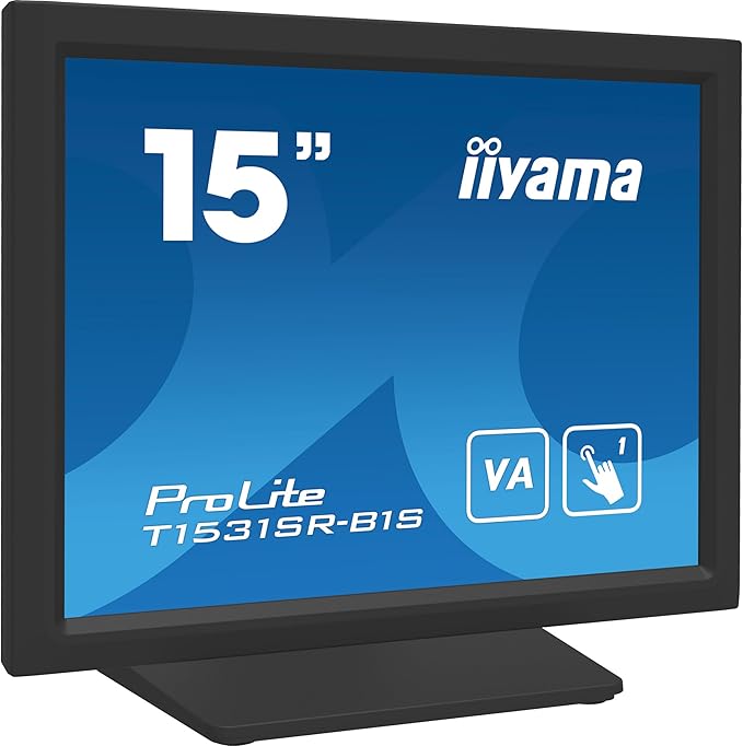 iiyama Prolite T1531SR-B1S 38cm 15 VA LED Monitor XGA Single Touch Resistiv VGA HDMI DP IP54 Front Black