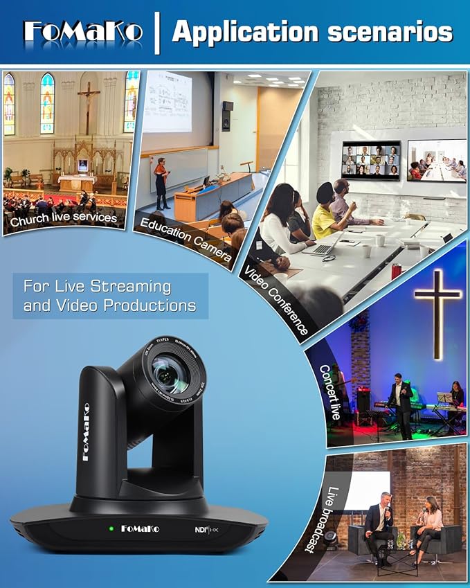 FoMaKo NDI PTZ CameraAI Auto-Tracking Gen 3 30x Optical Zoom IP USB3.0 HDMI PTZ Camera for Church Services Worship Education (NDI 6 &amp NDI HX3 Certified) FMK30UH NDI-B (Black Color)