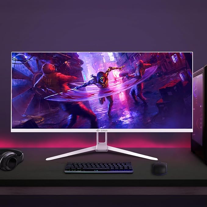 CRUA 34'' Ultrawide Gaming Monitor 120HZ 21:9 WFHD 2560X1080 IPS Panel Computer Monitors with Built-in Speakers Support AMD FreeSync 120% sRGB DP1.4 &amp HDMI1.4 Wall Mountable Installs-White