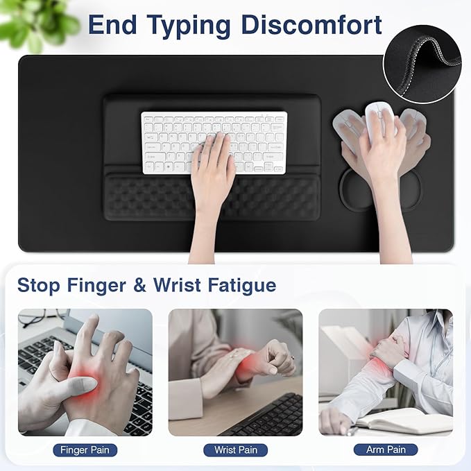 Ospelelf Keyboard Wrist Rest Stand Pad and Ergonomic Mouse Pad Set with Large Mousepad Memory Foam Comfort Premium Office Desk Accessories for Pain Relief Black