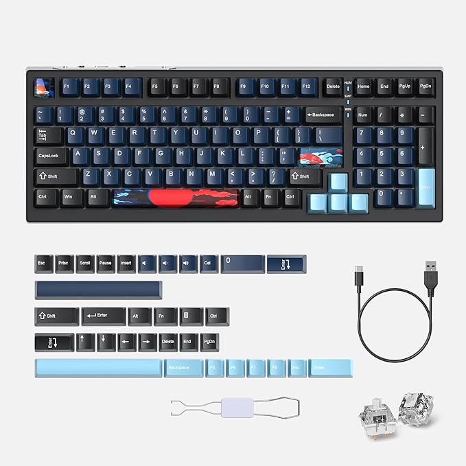96% Percent Keyboard Programmable99 Keys Wired Hot-swappable RGB Mechanical Gaming Keyboard Gasket Mount with Quiet Pre-lubed switches for Mac/Win (Dark Blue)
