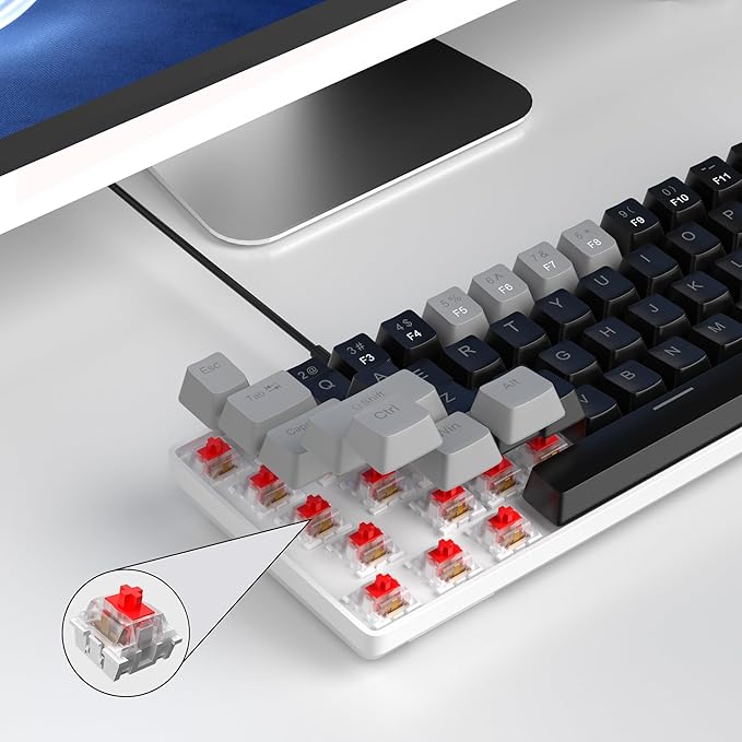 MageGee Portable 60% Mechanical Gaming Keyboard MK-Box LED Backlit Compact 68 Keys Mini Wired Office Keyboard with Red Switch for Windows Laptop PC Mac - Black/Grey