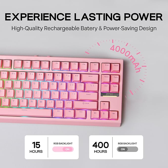 EPOMAKER G84 80% RGB Gaming Mechanical Keyboard 2.4GHz/ Type-C/BT Wireless Keyboard QMK/VIA Programmable Hot-Swappable NKRO with Shine Through PBT Keycaps for Gamers (Pink Creamy Jade Switch)