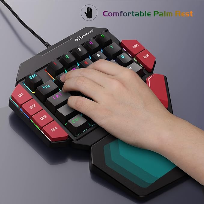 MageGee One Handed Professional Gaming Keyboard RGB Backlit 35 Keys Mini Wired Mechanical Keyboard with Red Switch for PC Gamer Support 6 Macro Keys - Black/Red