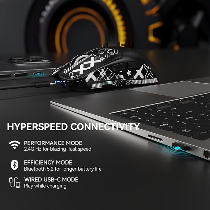 X1 Superlight Wireless Gaming Mouse with RGB Magnetic Charging Dock BT/2.4G Wireless/Wired Gaming Mouse PAW3395PRO Gaming Sensor 40000DPI Tape 53g Office Mice for PC/Mac/Win/Xbox (Black)