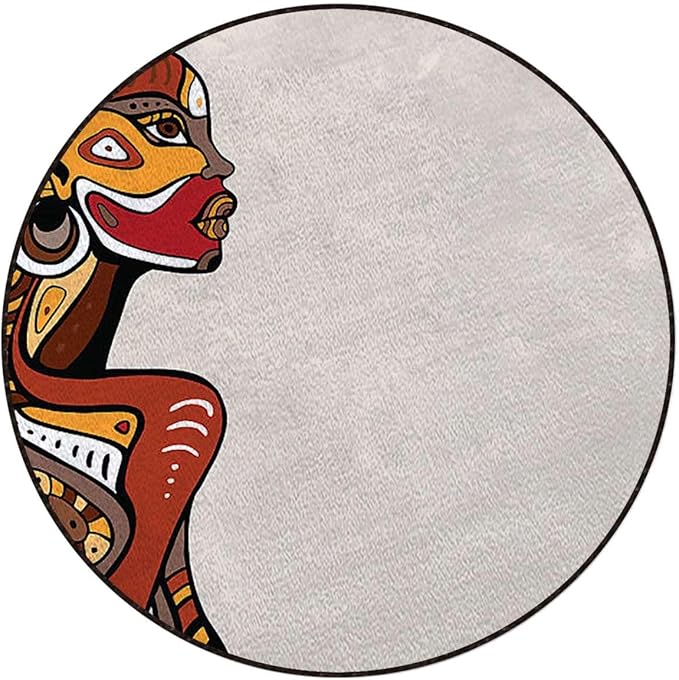 Brown and Cinnamon Round Carpet Playmat - Play Learn and Have Fun SafelyCrawling Mat Educational Soft Rug Shower/Birthday Gift Tribal Exotic Beauty Woman Figure Diameter 55 in