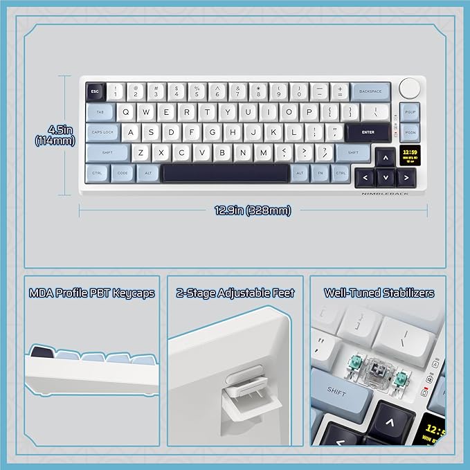 LTC Nimbleback NB682 PRO 65% Wireless Mechanical Keyboard w/Display Screen &amp Knob 2.4G/ BT/USB-C Wired RGB 68 Keys Gaming Keyboard 5-Layer Dampener Hot Swap PCB Software Support Linear Switch