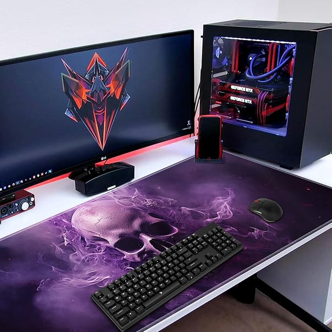 Mouse Pad Set Large Gaming Mouse Pad (31.5X 11.8 inches)+ Wrist Rest Pad + Coaster Ergonomic Wrist pad Home Office Desk Accessories Decor Supplies Smoke Skull