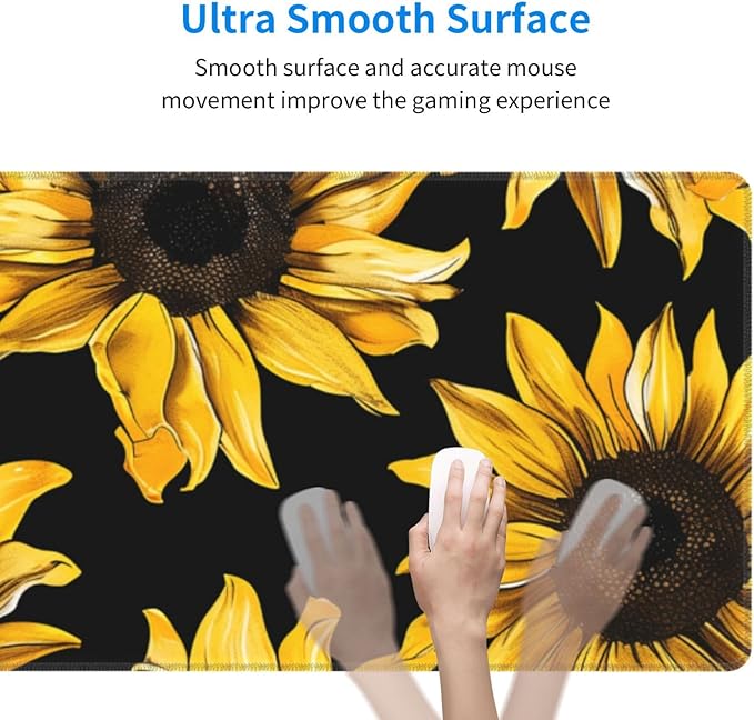 Yellow Sunflower Theme Large Mouse Pad XL Extended Gaming Pad Waterproof Desk Mat for Desktop Keyboard Non Slip Mousepad for Office Game Home 32.15x11.8