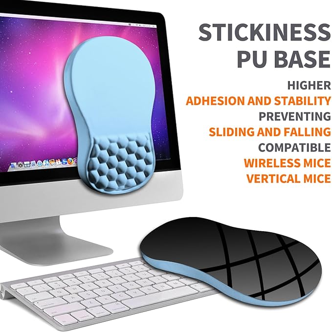 Ergonomic Joint Wrist Support Mouse Pad with Memory Foam Cushion Massage Bump Carpal Tunnel Pain Relief Mousepad Slope Design for Wrist Rest 11.8x7.9 in LightSkyBlue