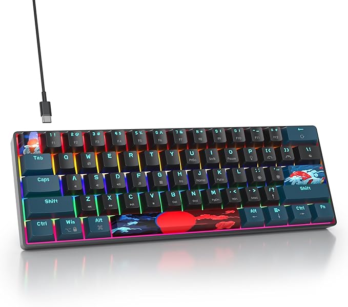 60 Percent Gaming Keyboard 61 Keys Portable Mechanical Keyboard Rainbow Backlit Ultra Compact Wired Keyboard Red Switch for PC Laptop Gamer(61 Monster-B)