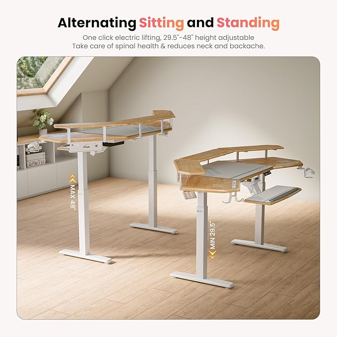 EUREKA ERGONOMIC Solid Wood Top Gaming Desk with Keyboard Tray 72 Wing Shaped Music Studio Table with LED Shelves Heavy Duty Gaming Recording Live Stream Desk Cable Slot Design