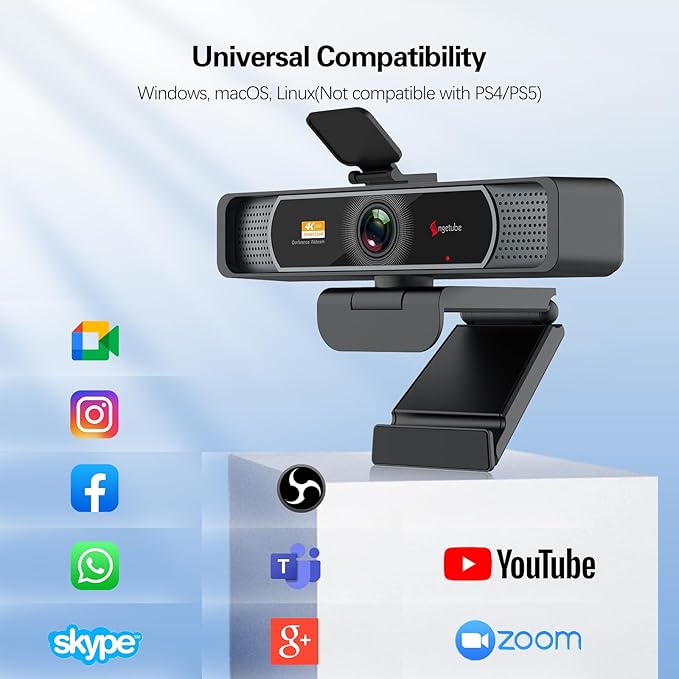 Angetube Wide Angle 4K Webcam for PC - 120° FOV PDAF Autofocus 2 Noise-Cancelling Mics 1080P@60FPS Auto Light Correction USB-A/C Privacy Cover Video Conference Camera for Mac Laptop and Desktop