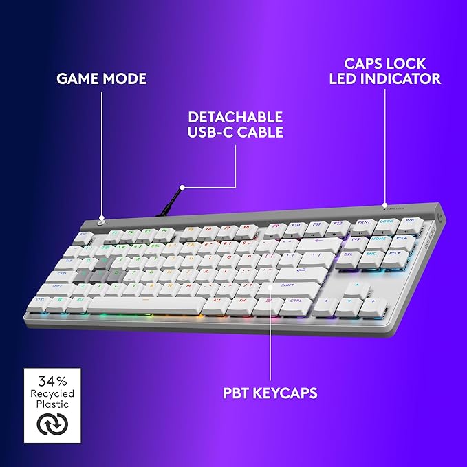 Logitech G515 Rapid TKL Low-Profile Wired Gaming Keyboard Fully Customizable PC Gaming Keyboard with Analog Low-Profile Switches Rapid Trigger Ultra-Slim for USB-A Port - White