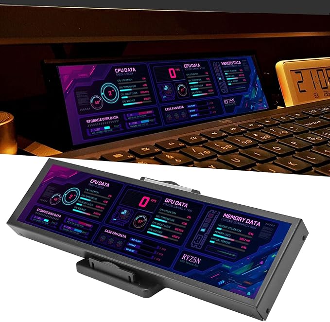 Sanpyl Computer Temp Monitor 8.8 Inch USB C Mini Screen PC Temperature Display CPU GPU SSD Data Monitor PC Sensor Panel for Desktop Gaming (Black)