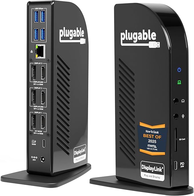 Plugable 13-in-1 USB C Docking Station 4K Triple Monitor with 100W Power Delivery | USB C Dock for Windows Mac ChromeOS Thunderbolt | Driver Required | 3X HDMI and 3X DisplayPort (UD-ULTC4K)