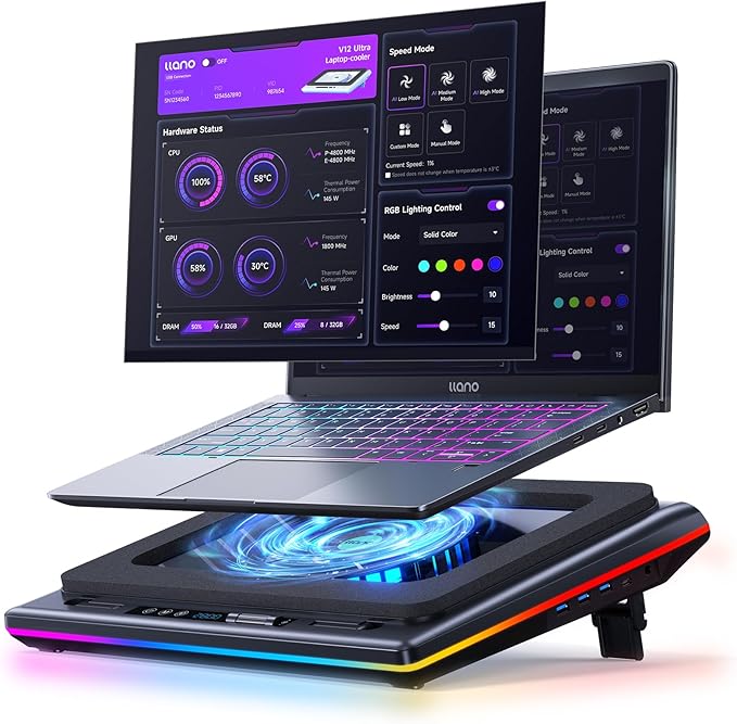 llano V12 Ultra Laptop Cooling Pad Bundle with Memory Foam Seal &amp Dust-Proof