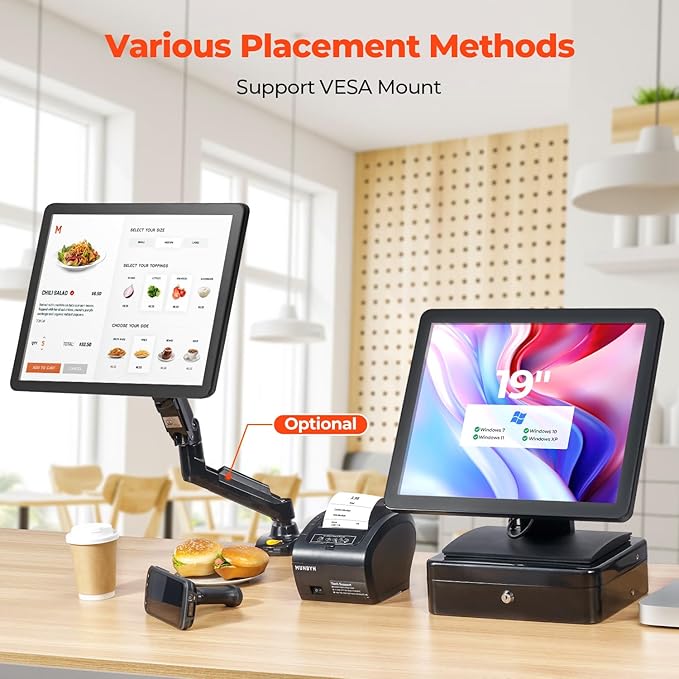 MUNBYN 19-inch POS-Touchscreen-Monitor LED Backlit Multi-Touch-Screen-Monitor HDMI/VGA Capacitive Display True Flat Seamless Design for Retail Restaurant Bar Gym 2Y Protection