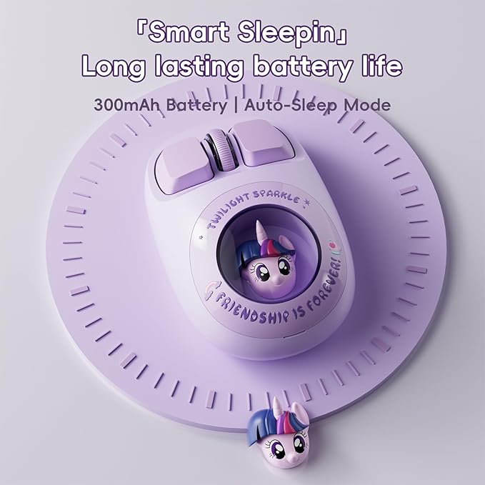 My Little Pony Wireless Mouse - Twilight Sparkle Edition 3D Character Design Silent Click Mouse with 1600 DPI Dual-Mode (2.4GHz/Bluetooth) Ergonomic for Mac/Windows