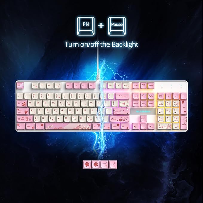surmen Full Size Pink Keyboard with Number Pad 104 Keys RGB Wired Mechanical Gaming Keyboard Backlit with PBT Keycaps Linear Red Switch for Laptop Desktop PC Gamers（104 Ying）