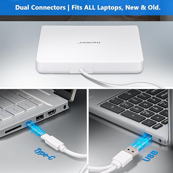 External CD DVD Drive USB 3.0 Type-C Burner Writer +/-RW Optical Drive Slim CD ROM Reader for Laptop Desktop PC Compatible with Windows 11/10/8/7 Mac OS Linux (USB 3.0 &amp Type-C Slim)