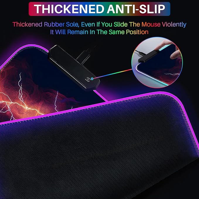 XL Led Gaming Mouse Pad with 14 Light Modes - Light Up Gamer Mouse Pad31.5 x 11.8in Non-Slip Gamepad Style RGB Large Gamer MousepadBlack Long Glowing Gaming Accessories for DeskWaterproof