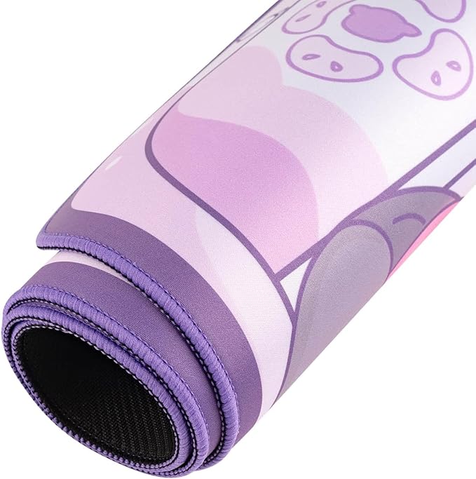BelugaDesign Baby Hippo Desk Mat | Kawaii Cute Anime Pygmy Zoo Animal | Cartoon Keyboard PC Laptop Pastel Large Gaming Setup Accessories Mouse Pad | Machine Washable Blotter Protector Purple Gray