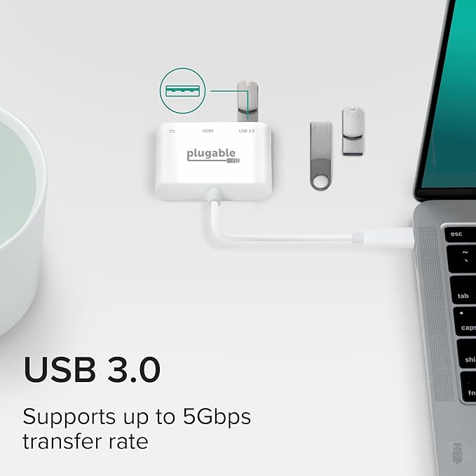 Plugable USB C to HDMI Multiport Adapter Driverless 3-in-1 Hub with 4K HDMI Output USB 3.0 and USB-C Charging Port Compatible with MacBook Chromebook Dell XPS Thunderbolt 3 and More