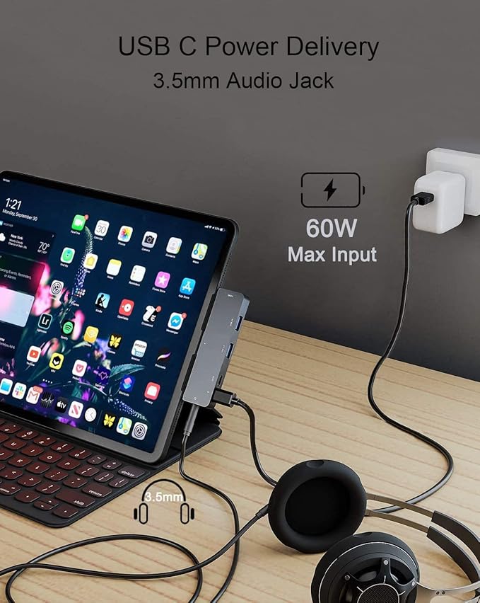 iPad Pro USB C Hub Adapter for iPad Pro 2024 M4 M2 M17-in-1 Hub with 4K@60Hz HDMI3.5mm JackUSB3.0PD 60WSD/TF Card SlotiPad Air 4/5iPad mini 6iPad pro 13 12.9 Accessories