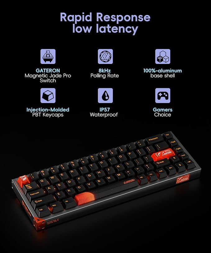 Defender 68 PC Gaming Keyboard Wired 0.01mm Precision Magnetic Switch Hot Swappable PBT Keycaps RGB 128K Polling Rate IP57 Full Aluminum CNC Housing Compatible with PC/Mac(Gray)