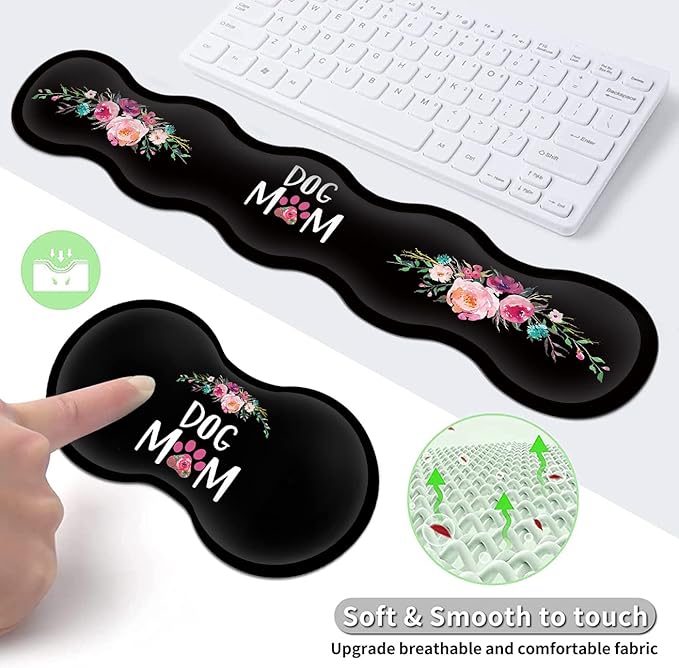 Gaming Mouse Pad Large XXL Mouse PadLarge Mouse Pad with Stitched EdgeNon-Slip Desk Pad Ergonomic Keyboard Wrist Rest Anime Mouse Pad Cute Dog Mom Floral Design Black Desk Mat for Computer Laptop
