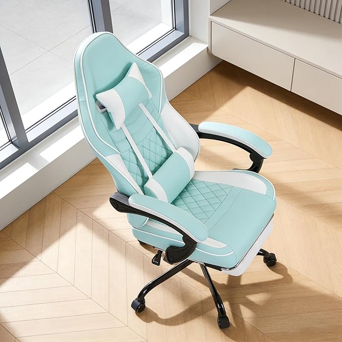 Gaming Chair with Footrest Ergonomic Computer Gaming Chair with Massage Lumbar Support and Pocket Spring Cushion Reclining Adult Gaming Chair for Home Office (Green)