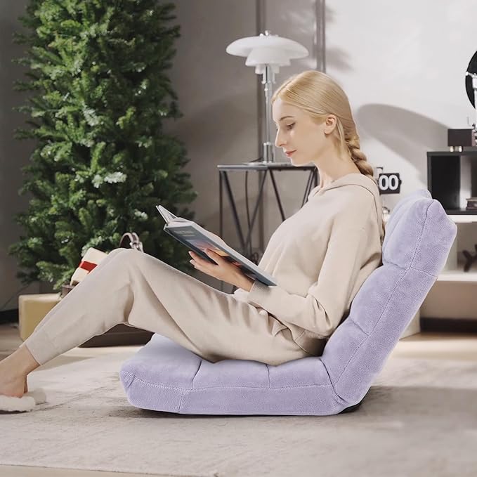 ARLIME Adjustable Floor Chair 14-Position Lazy Sofa Chair with Back Support &amp Thick Padding Portable Foldable Floor Couch for Adults Kids Use in Bedroom Living Room Home Theater (Light Purpl