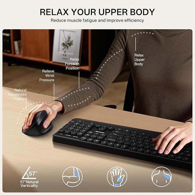 Philips Ergonomic Mouse - Vertical Mouse with 800/1200/1600 Adjustable DPI 6 Silent Buttons Design for S/M Hands Auto Power Saving Light Weight 2.4GHz Wireless Mouse for Laptop Desktop PC-Black