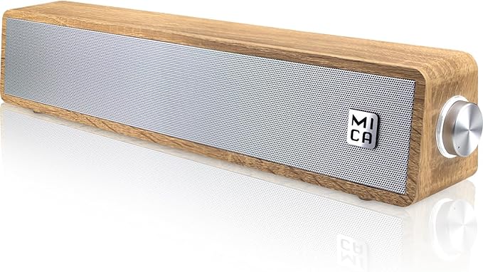 MICA Bluetooth Computer Speakers Angled Retro Wooden Computer Sound Bar 3.5mm Aux-in Connection Vintage Wired USB Powered PC Speakers for Desktop Monitor Laptop Tablet - Yellow (M30T)