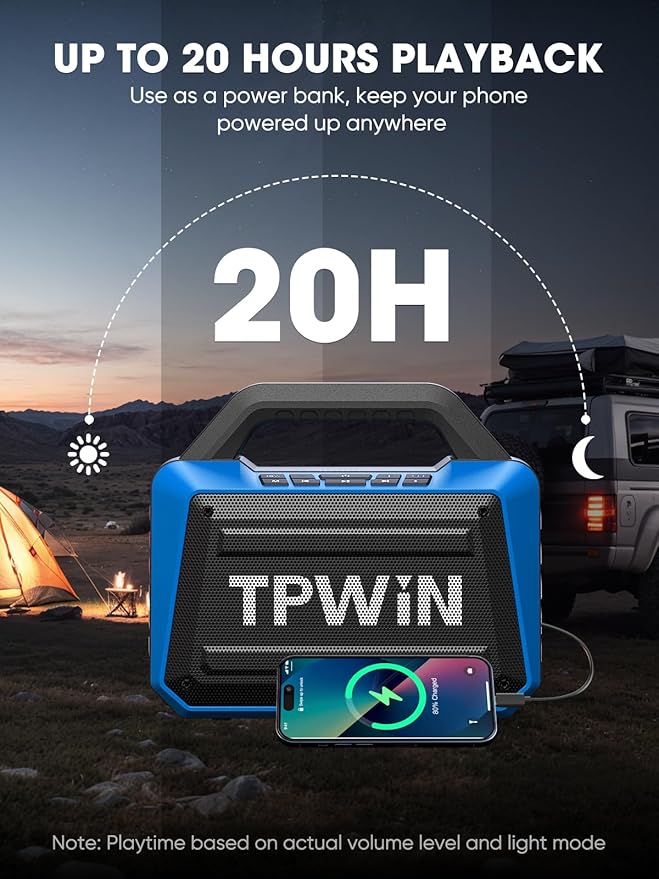 Portable Bluetooth Speakers Loud - Wireless Speaker 80W Peak Light Show 20H Playtime Strong Bass BT 5.3 TWS IPX6 Waterproof for Outdoor Travel Beach Camping - Blue