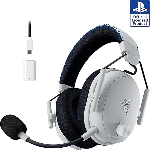 Razer BlackShark V3 Pro Wireless ANC Gaming Headset for PS5: Full Band Mic - 50mm Drivers - 2.4 GHz Bluetooth 3.5mm - Works with PC Mac Nintendo Switch Smartphone - Long Battery Life - White