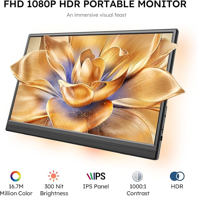Portable Monitor for Laptop FHD 15.6 1080P Ultra-Slim USB-C&ampHDMI External Second Screen for Laptop Travel Monitor Dual Speaker-Screen Extender for PC/Mac/Phone/PS4/5/Xbox/Switch-VESA*2