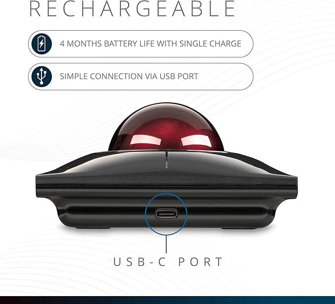 Kensington SlimBlade™ Pro Wireless Trackball Rechargeable Battery Bluetooth 2.4GHz Connection Options (K72080WW)