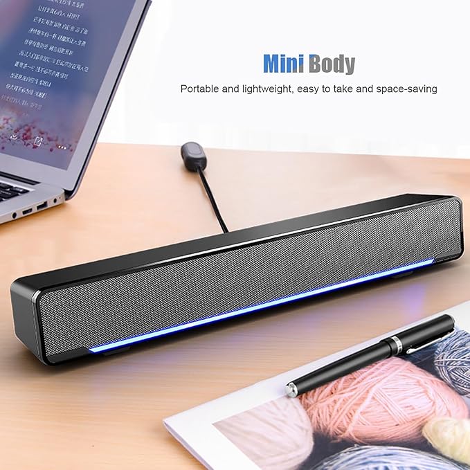 GOTOTOP Computer SpeakersSADA USB Powered Stereo Speaker with DSP Bass Technology 3.5mm Audio Jack for PC 2.0 ChannelLaptop Smartphone Tablet MP3 MP4 (Black)